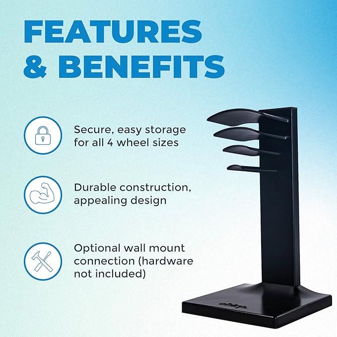 Chirp Wheel & Rack Bundle - Comprehensive Back Care Solution with Convenient Storage, Relief for Back Pain, Deep Tissue, Trigger Point Therapy, Easy Storage for Four Wheel Sizes - 3 Pack