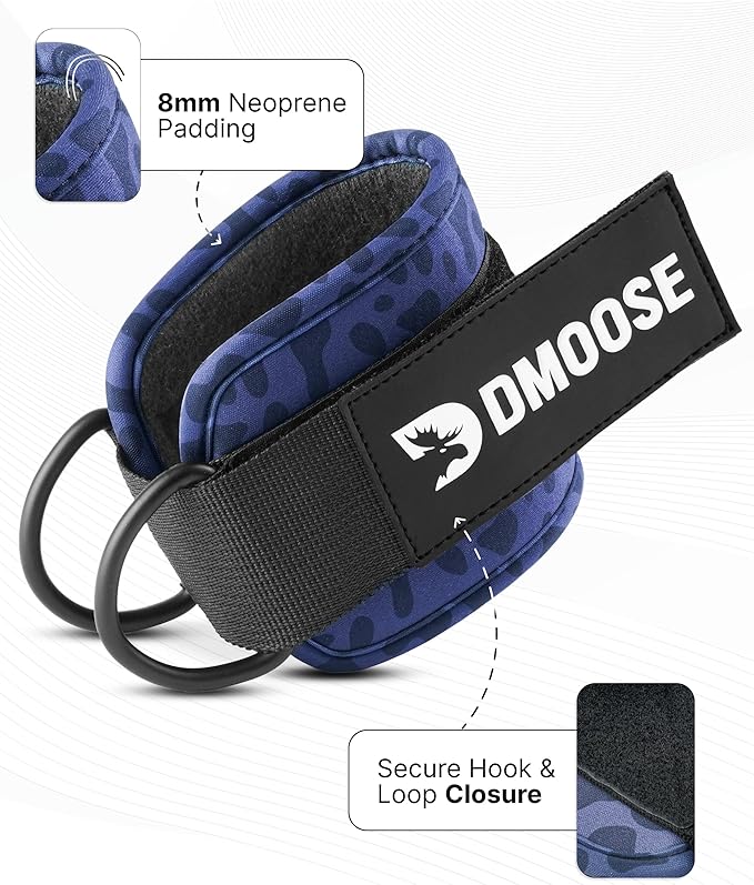 DMoose Ankle Strap for Cable Machine - One Size Fit with Premium Padding, Workout Kickback Ankle Cuffs, Ankle Bands for Working Out, Booty Workouts, Leg Extension, Hip Abductors & Lower Body Exercises