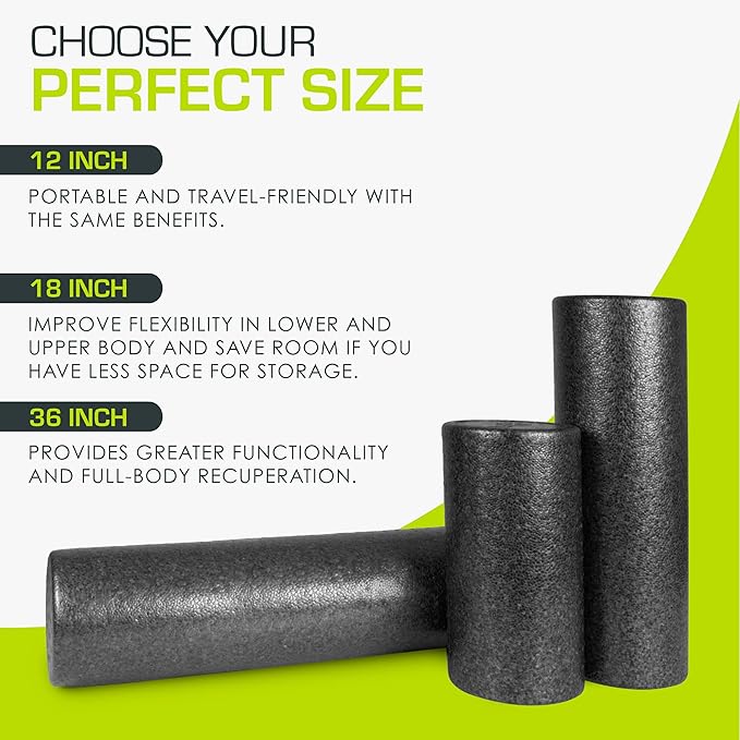 ProsourceFit High Density Foam Rollers 12 - inches Long, Firm Full Body Athletic Massage Tool for Back Stretching, Yoga, Pilates, Post Workout Muscle Recuperation, Black/Blue