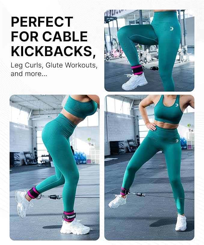 DMoose Ankle Strap for Cable Machine - One Size Fit with Premium Padding, Workout Kickback Ankle Cuffs, Ankle Bands for Working Out, Booty Workouts, Leg Extension, Hip Abductors & Lower Body Exercises