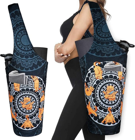 Fashion Printed Yoga Mat Bag with Large Side Pocket & Zipper Pocket Long Tote Yoga Bag Fit Most Size Mats - Holds More Yoga Accessories