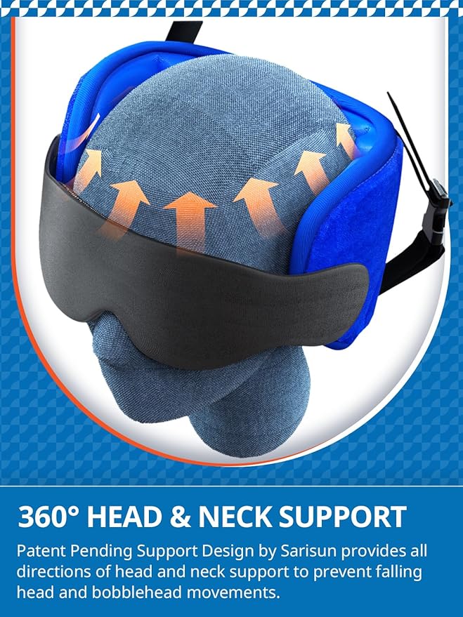 Travel Pillows for Airplanes, Airplane Pillow for Long Flight, Airplane Head Strap with Sleep Eye Mask, 360° Support Headrest for Car Trip, Travel Essentials Stop Bobblehead, Mottled Blue