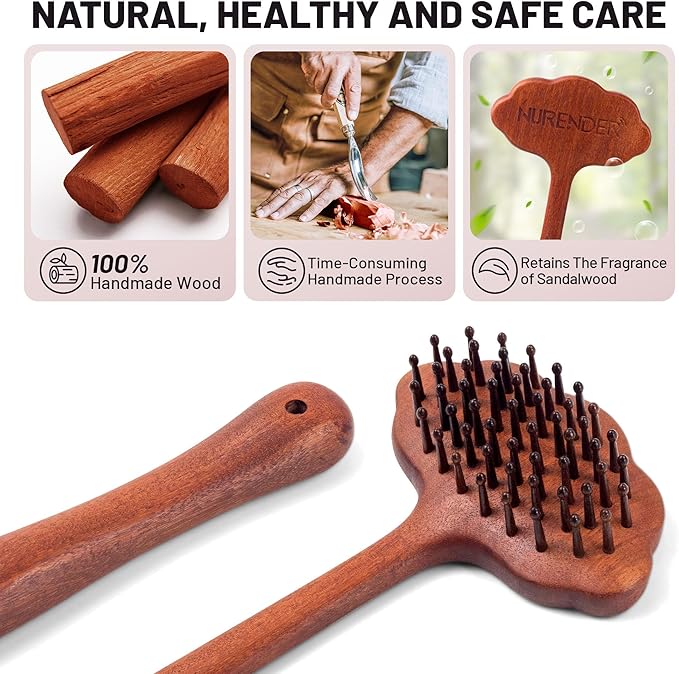 Wooden Back Scratcher, 16.34'' Long Handle Handmade Wood Brush Needle Effective in Relieving Itching, Fathers Day Dad Gifts, Rascador de Espalda, Backscratcher for Men and Women