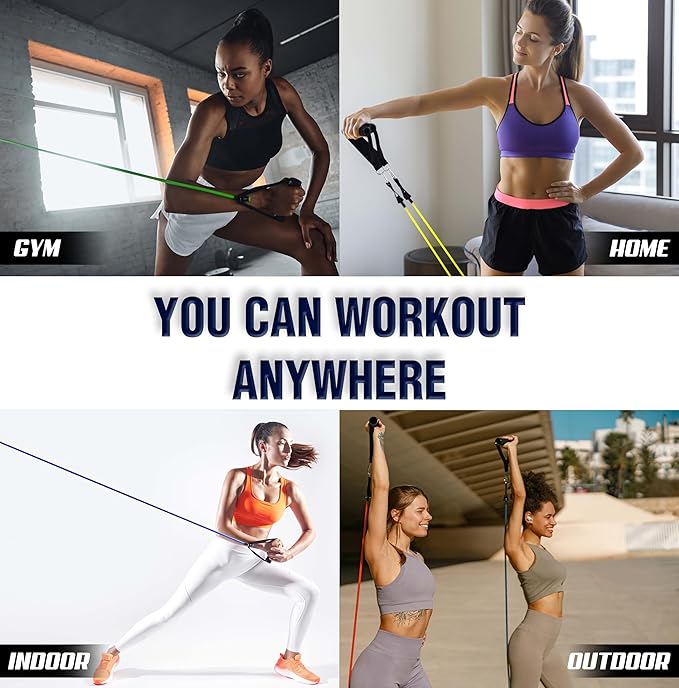 Exercise Resistance Bands for Working Out Set of 5 for Women and Men, Stretch Bands for Exercise, Physical Therapy, Arms Legs Workout, Stretching, Home Fitness