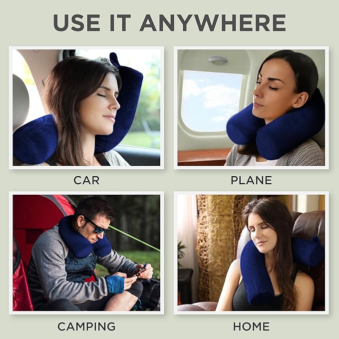 Dot&Dot Twist Memory Foam Travel Pillow for Airplanes - Travel Neck Pillow for Sleeping - Airplane Pillow for Neck Support - Adjustable, Bendable Neck Roll Pillow (Sapphire, One Size)