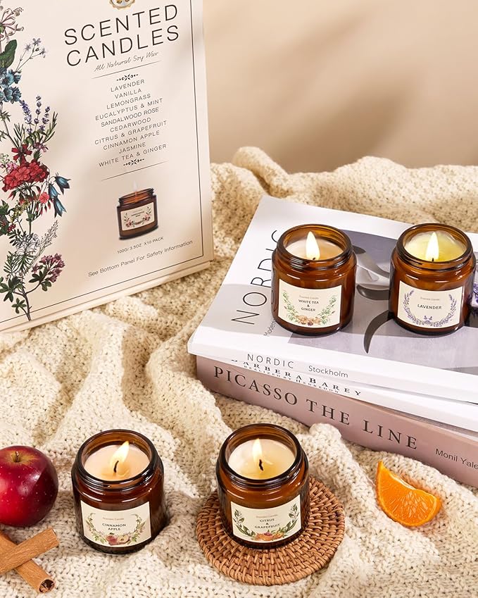 Christmas Candle Gift Set for Women, 10 Pack Long Lasting Scented Soy Candles, Aromatherapy Candles for Home Relaxation, Perfect Holiday & Christmas Gifts