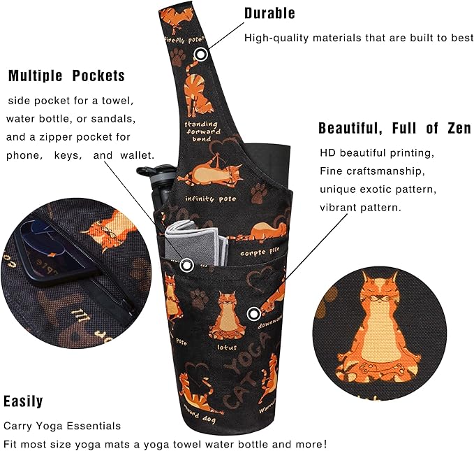 Fashion Printed Yoga Mat Bag with Large Side Pocket & Zipper Pocket Long Tote Yoga Bag Fit Most Size Mats - Holds More Yoga Accessories