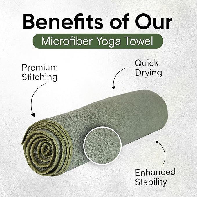 Yoga Mat Towel - Double Sided Microfiber Yoga Towel - Sweat Absorbent Non Slip Hot Yoga Towel - Lightweight, Quick Drying Pilates and Bikram Sweat Towel - 73''L x 26''W, Sage