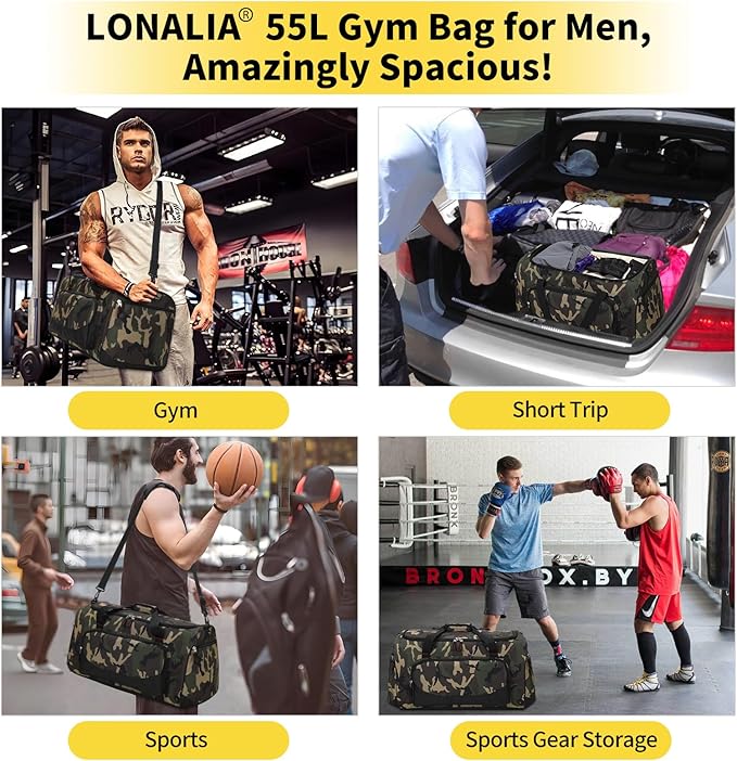 55L Large Sports Duffle Bag for Men - 22 inch Men's Gym Bag Heavy Duty Duffel Bag (Camo)