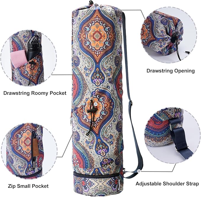 sportsnew Yoga Mat Bag with Water Bottle Pocket and Bottom Wet Pocket, Exercise Yoga Mat Carrier Multi-Functional Storage Bag, Patent pending