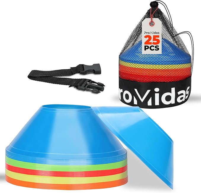 Mini Cones for Sports - Better Space Utilization - Comes with Shoulder Strap - for Agility Training Drills (Orange - 25 Pack)