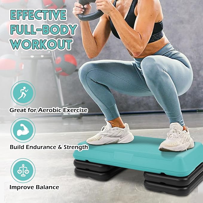 Fitvids Step Aerobic Platform, Exercise Step with 5 levels Adjustable Height, 4 Stackable Risers, Fitness Training Workout Stepper for Home Gym, Cardio Strength, Multiple Options