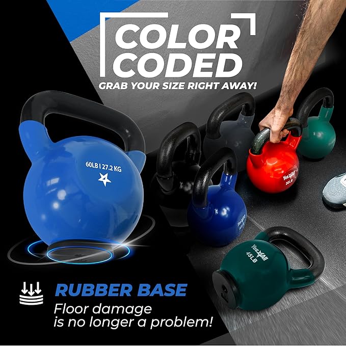Yes4All Kettlebells Rubber Base, Kettlebell Set for Women, Strength Training Kettlebells Weights (10-65 lbs)