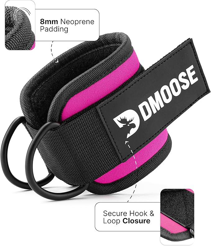 DMoose Ankle Strap for Cable Machine - One Size Fit with Premium Padding, Workout Kickback Ankle Cuffs, Ankle Bands for Working Out, Booty Workouts, Leg Extension, Hip Abductors & Lower Body Exercises