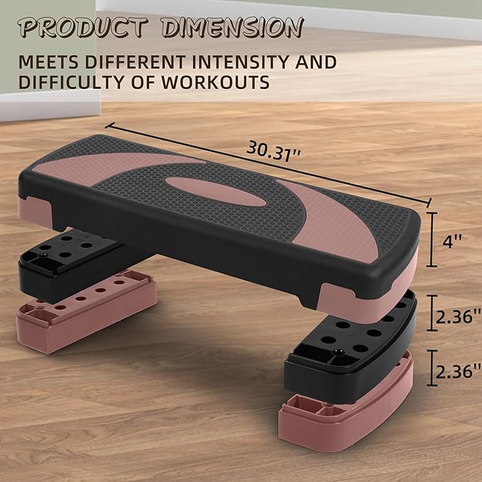 Fitvids Fitvids Step Aerobic Platform, 31" Exercise Step with 3 levels Adjustable Height, 4 Stackable Risers, Fitness Training Workout Stepper for Home Gym, Cardio Strength