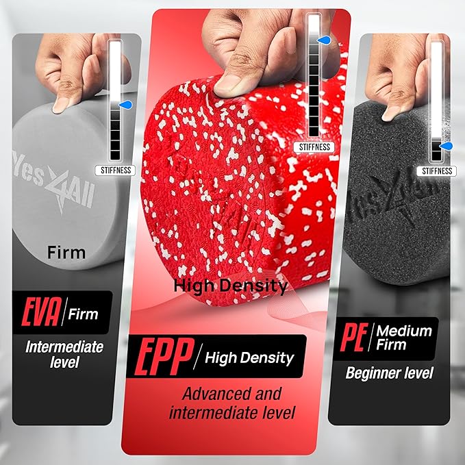 Yes4All High-Density EPP Round Back Roller Foam, Exercise Foam Roller for Yoga, Pilates & Stretching - 12, 18, 24, 36 inch