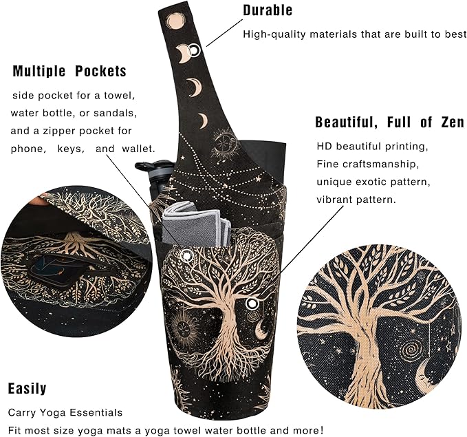 Fashion Printed Yoga Mat Bag with Large Side Pocket & Zipper Pocket Long Tote Yoga Bag Fit Most Size Mats - Holds More Yoga Accessories