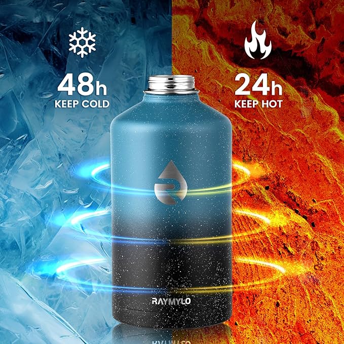 128oz Insulated Water Bottle, Triple Wall Vacuum Stainless Steel Water Bottles - Keeps Cold 48H, Reusable One Gallon Jug for Gym, Sports, Camping, Hiking,Travel, Starry Sky-Indigo/Black