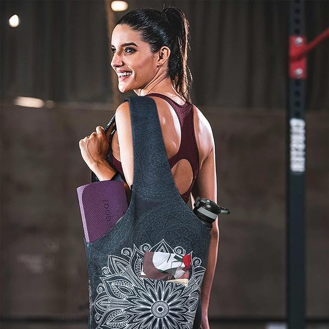 Fashion Printed Yoga Mat Bag with Large Side Pocket & Zipper Pocket Long Tote Yoga Bag Fit Most Size Mats - Holds More Yoga Accessories