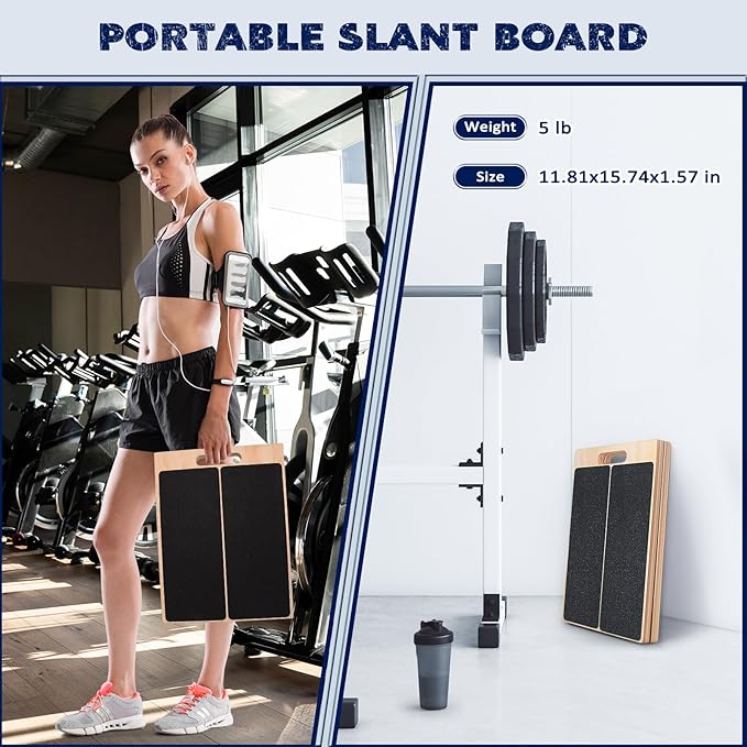 Portable Wooden Slant Board for Calf Stretching Squats Calf Stretcher Pilates Physical Therapy Equipment Adjustable Incline Board for Knees Ankle Heel Feet Leg