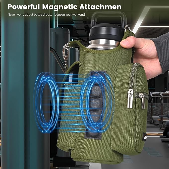 icolor Magnetic Gym Bag Water Bottle Carrier Holder with Phone Pockets & Shoulder Strap,Gym Magnetic Bag 5 Built-in Magnets Gym Accessories Organizer Magnetic Bottle Pouch Sleeve for Men Women