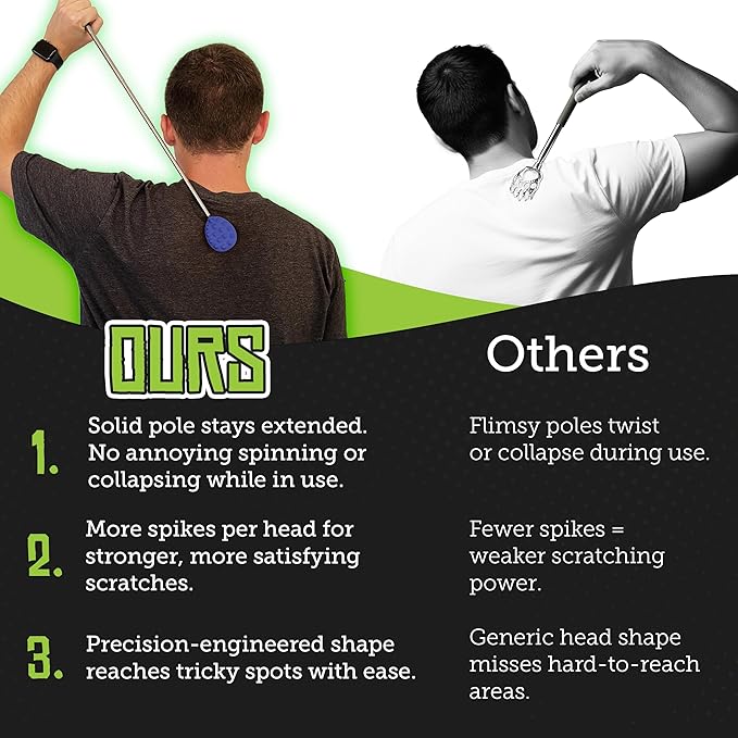 Cactus Scratcher Extendable Keychain Back Scratcher - 16" Long Stick Double Sided Retractable Scratching Tool for Hand, Neck, Head, and Body - Universal Gift for Family, Pets, and Friends, Blue