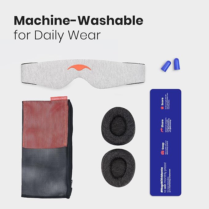 Manta Sleep Mask - 100% Light Blocking, Adjustable Sleeping Mask with Detachable Eye Cups, Ultra Comfortable for Women & Men, Zero Pressure on Lashes, Perfect for Travel/Shift Work