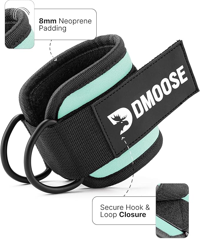 DMoose Ankle Strap for Cable Machine - One Size Fit with Premium Padding, Workout Kickback Ankle Cuffs, Ankle Bands for Working Out, Booty Workouts, Leg Extension, Hip Abductors & Lower Body Exercises