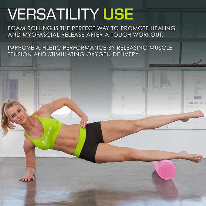 ProsourceFit High Density Foam Rollers 12 - inches Long, Firm Full Body Athletic Massage Tool for Back Stretching, Yoga, Pilates, Post Workout Muscle Recuperation, Black/Blue