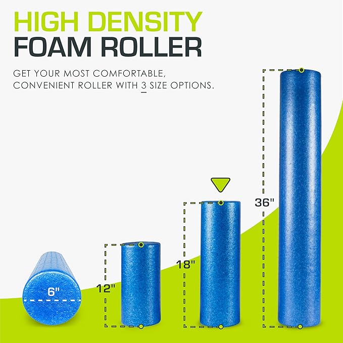 ProsourceFit High Density Foam Rollers 12 - inches Long, Firm Full Body Athletic Massage Tool for Back Stretching, Yoga, Pilates, Post Workout Muscle Recuperation, Black/Blue