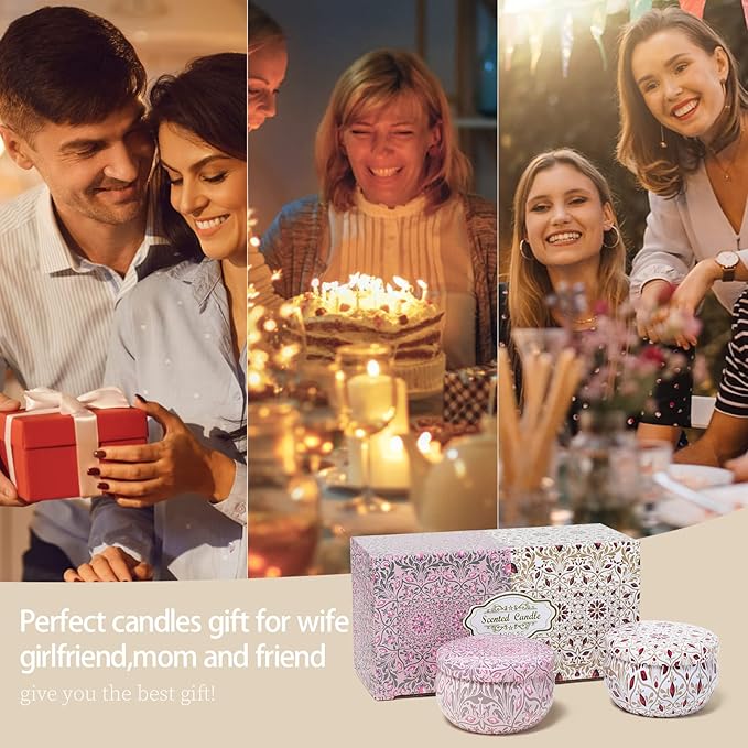 Aromatherapy Candles for Home Scented 2 Pack 2.5 oz Natural Floral Cherry and Vanilla Candles Set, Stress Relief Candles Gifts for Women, Portable Mini Candles Gift for Christmas, Birthday