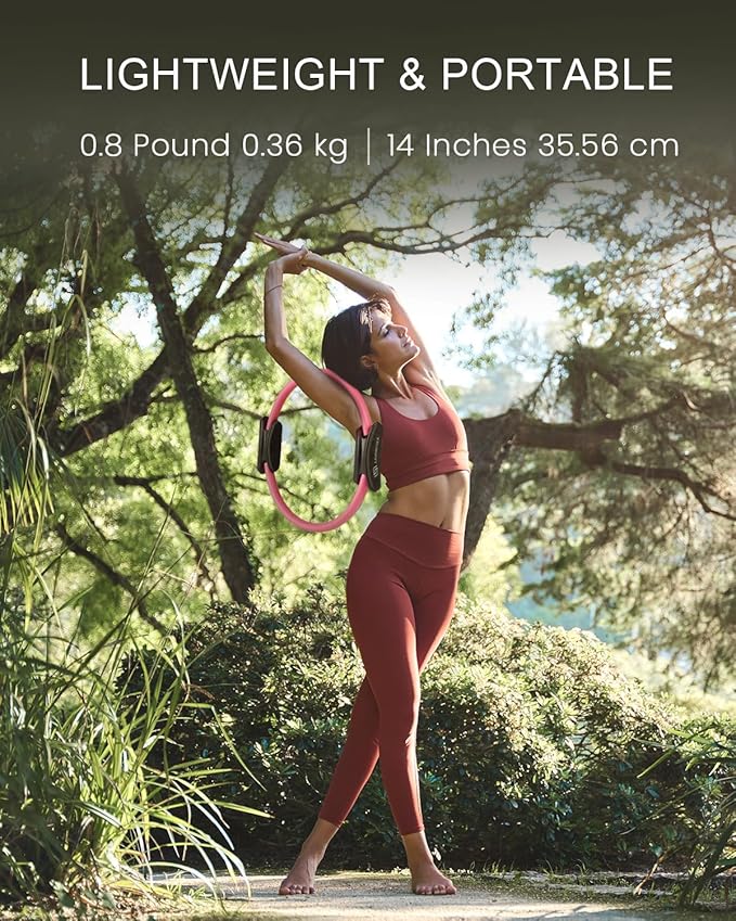 LIONSCOOL Pilates Ring Set – 14" Anti-Deformation Magic Circle with Padded Handles, Mini Ball, Resistance Bands, Guide & Bag