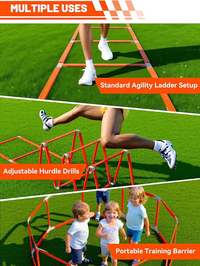 Tangle-Free Agility Ladder for Kids/Athletic – Multi-Use Speed Training Ladder for Footwork Drills/Football/Soccer/Boxing - Agility Equipment for Workout/Exercise/Fitness – 10 Rung