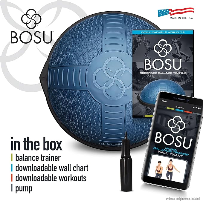 Bosu Half Ball Home Balance Exercise Trainer for Strength and Flexibility Workouts with Built to Last Burst Resistant Material and Hand Pump