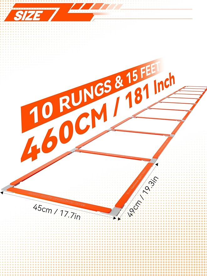 Tangle-Free Agility Ladder for Kids/Athletic – Multi-Use Speed Training Ladder for Footwork Drills/Football/Soccer/Boxing - Agility Equipment for Workout/Exercise/Fitness – 10 Rung