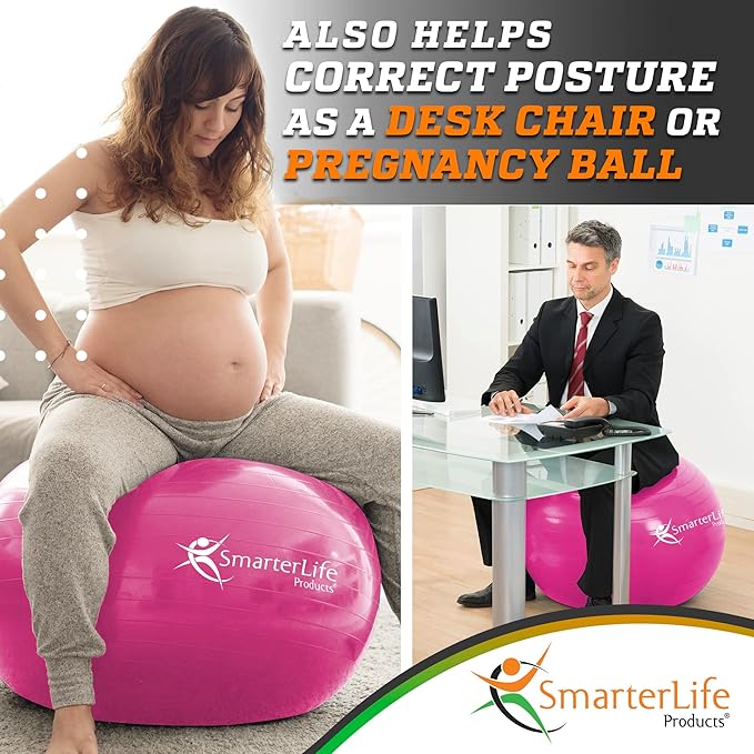SmarterLife Exercise Ball Yoga Ball for Fitness, Balance, Stability, or Pregnancy, Gym Ball for Core Workout, Physical Therapy, Yoga Ball Chair for Office, Anti-Slip Anti-Burst