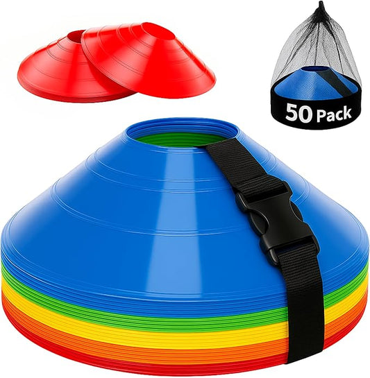 75/50/25 Pack, Pro-Grade Soccer Training Cones Set, Durable Agility Soccer Cones with Carry Bag & Strap Holder Ideal for Sports Training, Football, Soccer, Basketball- Trusted by Coaches & Athletes