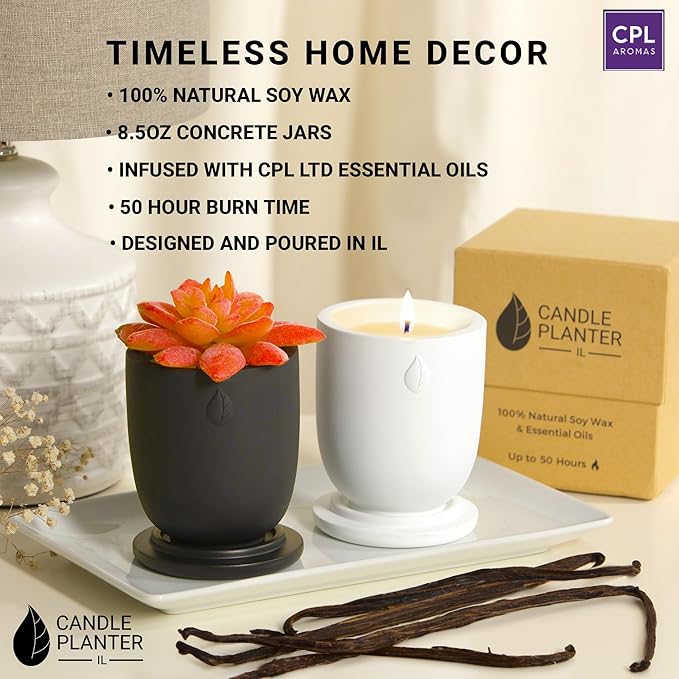 Matani Concrete Cement Candle Planter - Aromatherapy Soy, Dual Purpose Jar (White Vanilla)