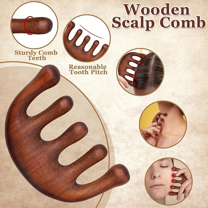 3 Pcs Wooden Head Scalp Massager Comb, Head Massage Tool for Relaxation Hair Gua Sha Comb for Mother,Gaughter,Wife