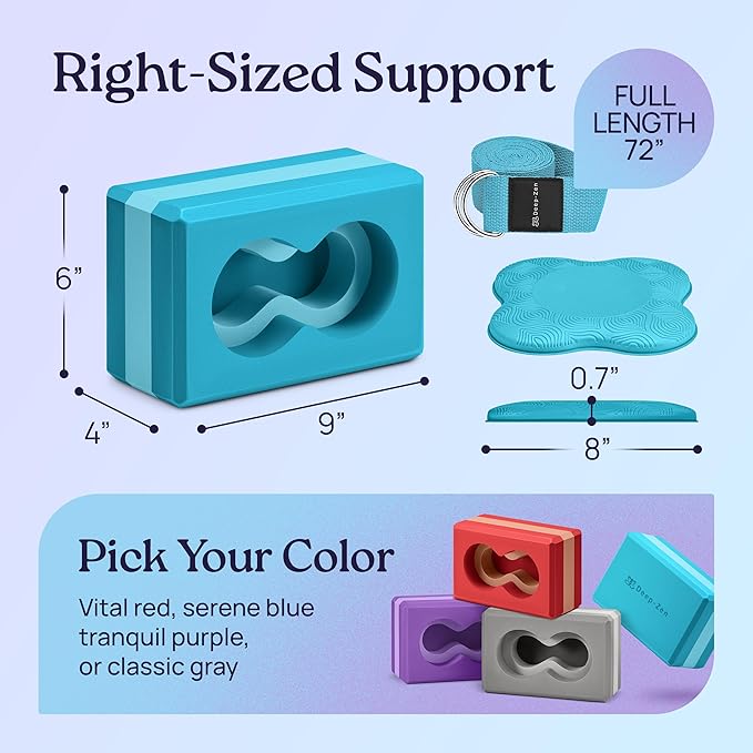 Deep-Zen® Yoga Blocks Wrist Support; Yoga Blocks 2 Pack with Knee Pads and Strap to Put Less Weight on Wrists; Durable, Versatile Yoga Brick Exercise Block Set, Blocks Yoga
