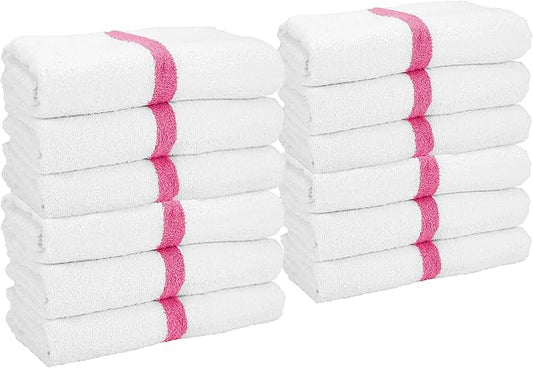 Arkwright White Bath Gym Towel - Pack of 6 - Bulk 100% Cotton Soft Quick Dry Sweat Absorbent Hotel Quality Towels for Workout, Bathroom, Spa, Pool, 22 x 44 in, Pink