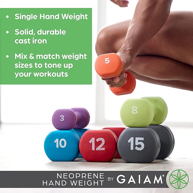 Gaiam Dumbbell Hand Weight (Sold in Singles) - Neoprene Coated Exercise & Fitness Dumbbell for Home Gym Equipment Workouts Strength Training Free Weights for Women, Men