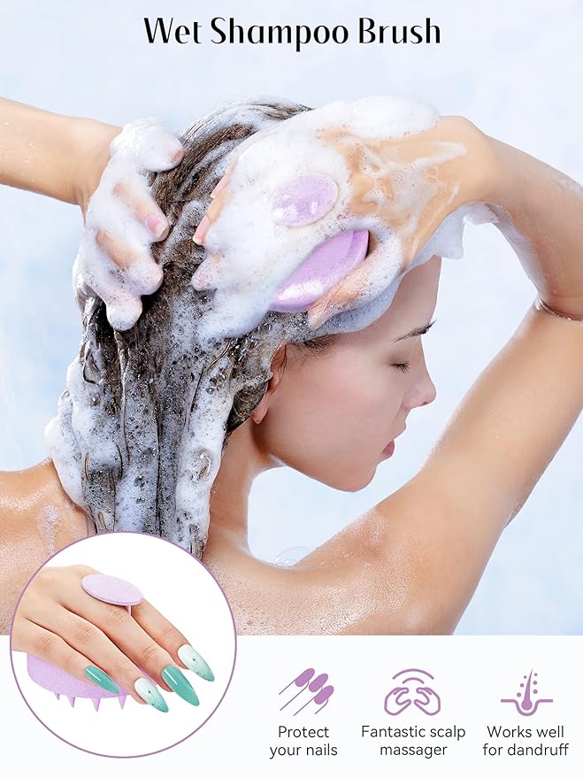 HEETA Scalp Massager Hair Growth, Soft Silicone Scalp Scrubber Shampoo Brush for Exfoliation, Dandruff Removal & Head Massage Stress Relax, Wet & Dry Use for Thick, Thin Hair Care, Wheat Straw Purple