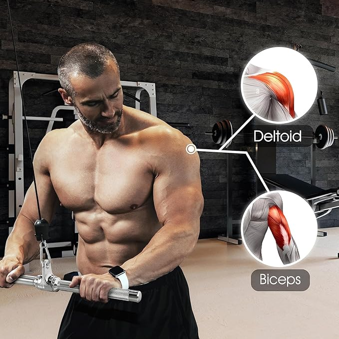 Yes4All Cable Machine Attachment, Row Handles, Tricep Rope, Straight Bar, V Bar, LAT Pulldown Accessories Load 880 LB for Home Gym