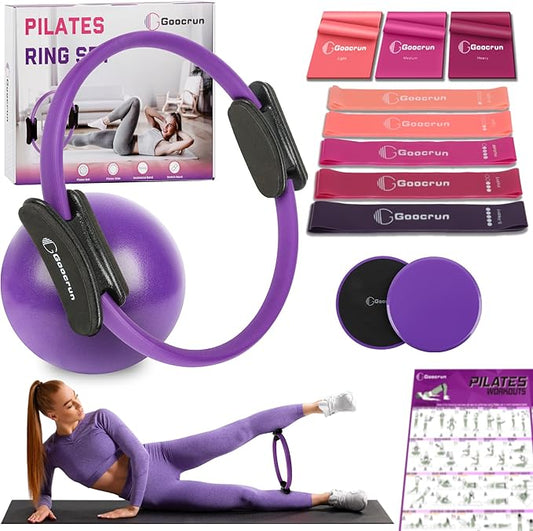 Pilates Ring Set with Resistance Bands Set, Pilates Ball, Sliding Disks – Workout Equipment Home Gym Includes Complete Fitness Poster