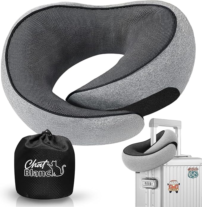 CHAT BLANC Travel Neck Pillow for Airplane, New Memory Foam Neck Travel Pillow for Airplanes, Airplane Pillow, Plane Pillow, Neck Pillow for Traveling Suitable for Airplanes