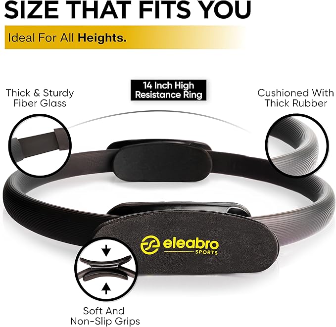 Eleabro Sports 14 inch Pilates Ring Circle - Magic Circle -with A1 Size Workout Poster, Inner Thigh Exercise Ring, Ideal for All Heights-Yoga Ring Fitness Ring with Soft Handles
