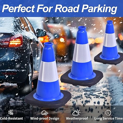 BESEA 6Pack 12 Inch Blue Traffic Cones with 4 Inch Reflective Collar, Heavy Duty PVC Safety Cones with 8.5 x 8.5 Inch Base for Parking, Driving Practice, Sports Training, and Construction