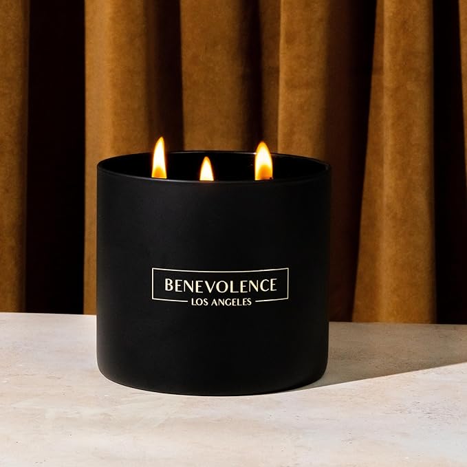 Benevolence LA 3 Wick Candle, Charcoal Large Scented Candle | Soy Candles | Gifts for Women and Men | Home Fragrance | Aromatherapy | Bathroom Freshener 14.5 Oz, 45 Hour Burn