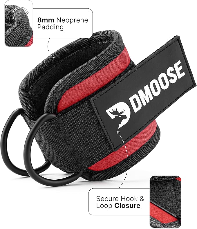 DMoose Ankle Strap for Cable Machine - One Size Fit with Premium Padding, Workout Kickback Ankle Cuffs, Ankle Bands for Working Out, Booty Workouts, Leg Extension, Hip Abductors & Lower Body Exercises